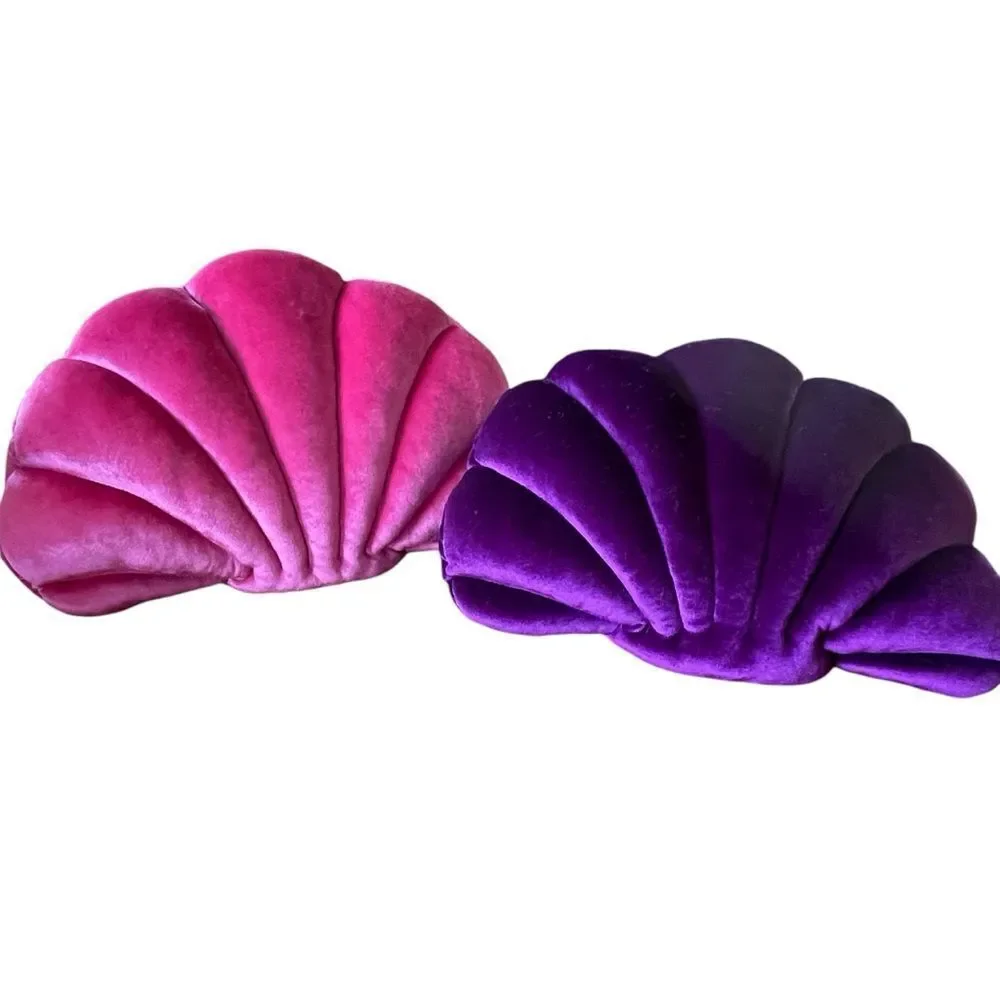 3D Seashell Decorative Stuffed Velvet Pillows Scallop Shape Cushion Purple Pink